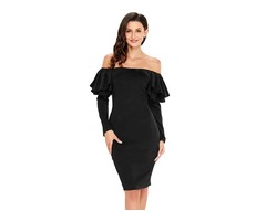 Fashion Sexy Women Dresses Black Ruffle Off Shoulder Long Sleeve Bodycon Dress | free-classifieds-usa.com - 1