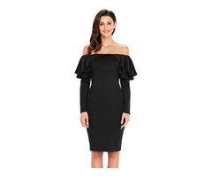 Fashion Sexy Women Dresses Black Ruffle Off Shoulder Long Sleeve Bodycon Dress | free-classifieds-usa.com - 2