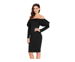 Fashion Sexy Women Dresses Black Ruffle Off Shoulder Long Sleeve Bodycon Dress | free-classifieds-usa.com - 3