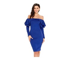 Popular Women Blue Off Shoulder Long Sleeve Party Sexy Bodycon Dress | free-classifieds-usa.com - 1