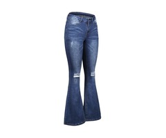 Fashion ripped knee detail classic big blue flared knee patch Jeans | free-classifieds-usa.com - 4
