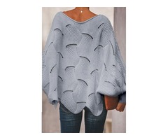  New Gray Wave Hem Long Batwing Sleeve Hollow Out Elegant Sweater For Women  | free-classifieds-usa.com - 2