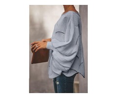 New Gray Wave Hem Long Batwing Sleeve Hollow Out Elegant Sweater For Women  | free-classifieds-usa.com - 3