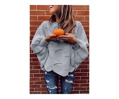  New Gray Wave Hem Long Batwing Sleeve Hollow Out Elegant Sweater For Women  | free-classifieds-usa.com - 4