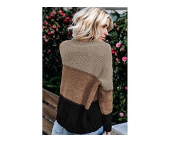 Women Breathable Khaki Color Block Netted Texture Pullover Sweater 2019 | free-classifieds-usa.com - 2