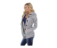  New Style Winter Women Dark Gray Long Sleeve Button-up Hooded Cardigans  | free-classifieds-usa.com - 2