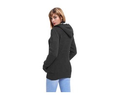 HESSZ Women Charcoal Long Sleeve Button-up Hooded Cardigans  | free-classifieds-usa.com - 2