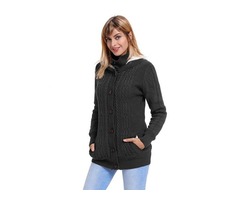 HESSZ Women Charcoal Long Sleeve Button-up Hooded Cardigans  | free-classifieds-usa.com - 4