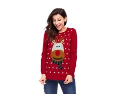 Hot Selling Fashionable Women Red Christmas Reindeer Sweater Pullover | free-classifieds-usa.com - 3
