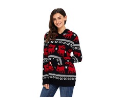 Tops Women Outwear Fashion Christmas Reindeer Knit Black Hooded Sweater  | free-classifieds-usa.com - 1