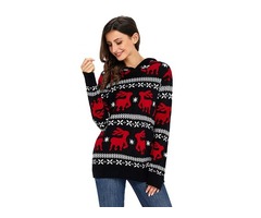 Tops Women Outwear Fashion Christmas Reindeer Knit Black Hooded Sweater  | free-classifieds-usa.com - 2