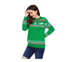 Women Green Christmas Reindeer Knit Sweater Winter Jumper  | free-classifieds-usa.com - 2