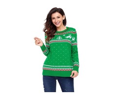 Women Green Christmas Reindeer Knit Sweater Winter Jumper  | free-classifieds-usa.com - 3