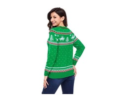 Women Green Christmas Reindeer Knit Sweater Winter Jumper  | free-classifieds-usa.com - 4