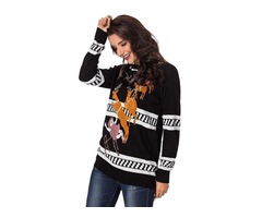 Fashionable Pullover Reindeer Jump Over Black Christmas Women Sweater | free-classifieds-usa.com - 3