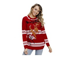 Women's Patterns Reindeer Jump Over Red Christmas Sweater 2019 | free-classifieds-usa.com - 3