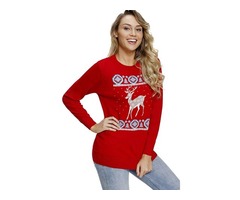 Factory Price Women Adorable Reindeer In the Snow Red Christmas Sweater | free-classifieds-usa.com - 1