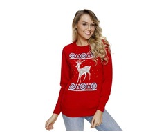 Factory Price Women Adorable Reindeer In the Snow Red Christmas Sweater | free-classifieds-usa.com - 2