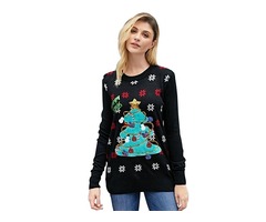 Best Quality Women Happy Xmas Black Christmas Tree Knit Sweater | free-classifieds-usa.com - 1