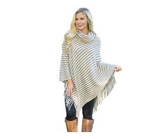 New design women outwear wool cowl neck stripes poncho sweater tops | free-classifieds-usa.com - 1