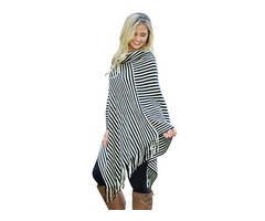 New design women outwear wool cowl neck stripes poncho sweater tops | free-classifieds-usa.com - 2