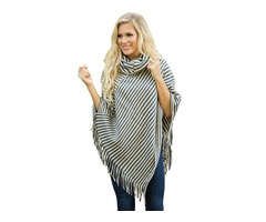 New design women outwear wool cowl neck stripes poncho sweater tops | free-classifieds-usa.com - 3