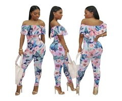 Off shoulder sexy ladies fitness short sleeve print jumpsuit | free-classifieds-usa.com - 1