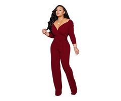 Hot Selling Long Sleeve Solid Color V-Neck One Piece Jumpsuit for Women  | free-classifieds-usa.com - 2