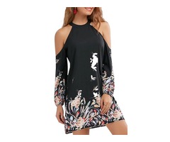 Hot sale Cold Shoulder Floral Border Print Fabric Plus Size Casual Shift Dress  | free-classifieds-usa.com - 4