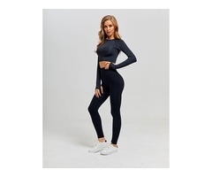Women Seamless Long Sleeve Gym Clothing Fitness Leggings+Cropped Shirts Sport Set | free-classifieds-usa.com - 3