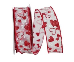 Sheer Glitter & White Hearts Wired Edge Valentine's Day Ribbon | free-classifieds-usa.com - 1
