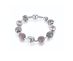 BISAER Murano Glass Beads Charm Bracelet Enameled Heart Silver Plated | free-classifieds-usa.com - 1