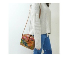 100% Genuine Cowhide Leather with Floral Print - Domed Cross-body Bag 'Grande' Purse Bag For $129 | free-classifieds-usa.com - 4
