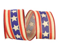 Patriotic Linen Stars and Stripes Wired Edge Ribbon | free-classifieds-usa.com - 1
