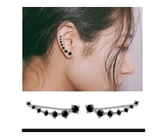 Crystals Ear Cuffs Hoop Climber S925 Sterling Silver Earrings Hypoallergenic Earring | free-classifieds-usa.com - 1