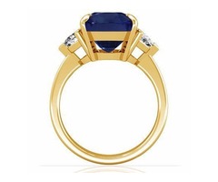 18K Yellow Gold Cushion Cut Blue Sapphire Three Stone Ring | free-classifieds-usa.com - 1