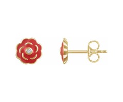 10K Yellow .01 CTW Diamond Enamel Flower Earrings | free-classifieds-usa.com - 1