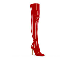 PleaserUSA Classique 3011 Red Faux Leather 4″ Heel Thigh High Scrunch Boot | free-classifieds-usa.com - 1