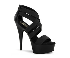 PleaserUSA Delight 609 6″ Black Stiletto Heel Platform Criss-Cross Elastic Straps Sandal | free-classifieds-usa.com - 1