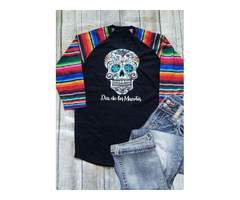Tees T-shirts Day Of The Dead Skull Serape Striped T-Shirt Tee in Black. Size: S,M,L | free-classifieds-usa.com - 1