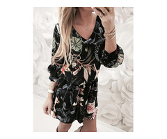 Vintage Floral V Neck Pleated Casual Dress | free-classifieds-usa.com - 1
