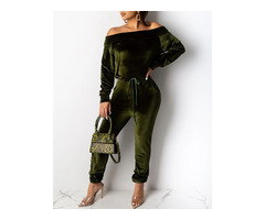 Solid Off Shoulder Long Sleeve Top & Drawstring Pants Sets | free-classifieds-usa.com - 1
