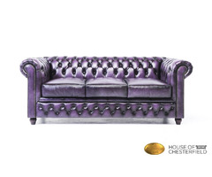 Authentic Cheterfield Brand Sofas , 3 seats , Wash off purple  , Real Leather  | free-classifieds-usa.com - 1