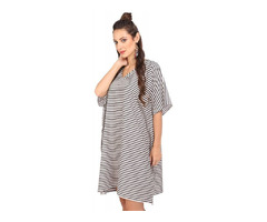 Women V-Neck Striped Loose Fit Mini Kaftan Dress | free-classifieds-usa.com - 1