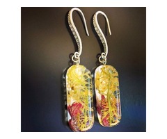 Sterling silver dangle earrings with natural plants & flowers inside | free-classifieds-usa.com - 1