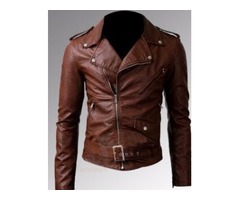 Slim Fit Belted Rider Brown Leather Jacket | free-classifieds-usa.com - 1
