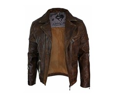 Vintage Men's Washed Tan Brown Real Leather Biker Jacket Cross Zip Retro Casual | free-classifieds-usa.com - 1