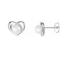 Sterling Silver Freshwater Cultured Pearl Heart Earrings | free-classifieds-usa.com - 1