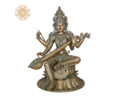 Goddess Saraswati Seated on Double Lotus Base Panchaloha Bronze from Swamimalai | free-classifieds-usa.com - 1
