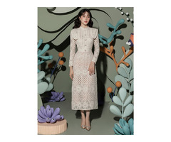 Retro Sexy Women Long Dress 2022 Spring Hollow Out Long Sleeve Single Breasted Lace Pencil Dress | free-classifieds-usa.com - 1